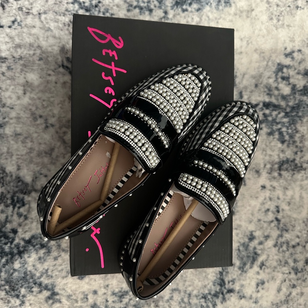 Betsey Johnson Black and Silver Embellished Loafers